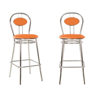 Set 2 scaune de bar TIZIANO Hoker, Portocaliu piele ecologica Set 2 scaune de bar TIZIANO Hoker, Portocaliu piele ecologica