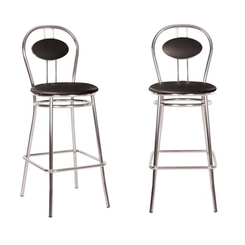 Set 2 scaune de bar Tiziano Hoker, cadru cromat, piele ecologica, negru