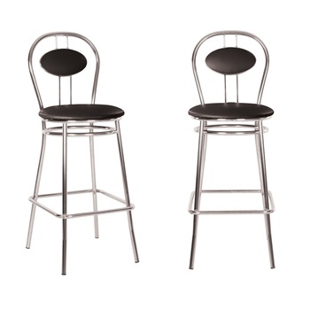Set 2 scaune de bar Tiziano Hoker, cadru cromat, piele ecologica, negru Set 2 scaune de bar Tiziano Hoker, cadru cromat, piele ecologica, negru