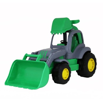 Tractor cu incarcator si excavator Hardy , Verde/Gri , Polesie , 28x13x16 cm Tractor cu incarcator si excavator Hardy , Verde/Gri , Polesie , 28x13x16 cm