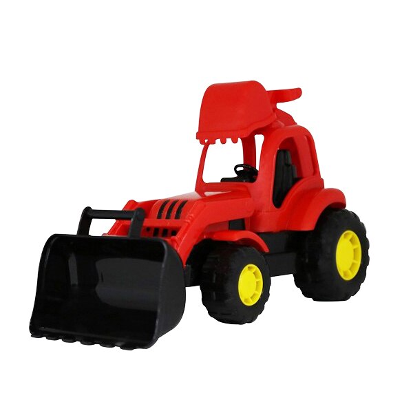 Tractor cu incarcator si excavator Hardy , Rosu/Negru , Polesie , 28x13x16 cm