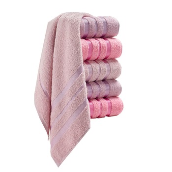 Set 6 prosoape bumbac 100%, Eponj Home, 50x85 cm, Flos Roz Pudra Set 6 prosoape bumbac 100%, Eponj Home, 50x85 cm, Flos Roz Pudra