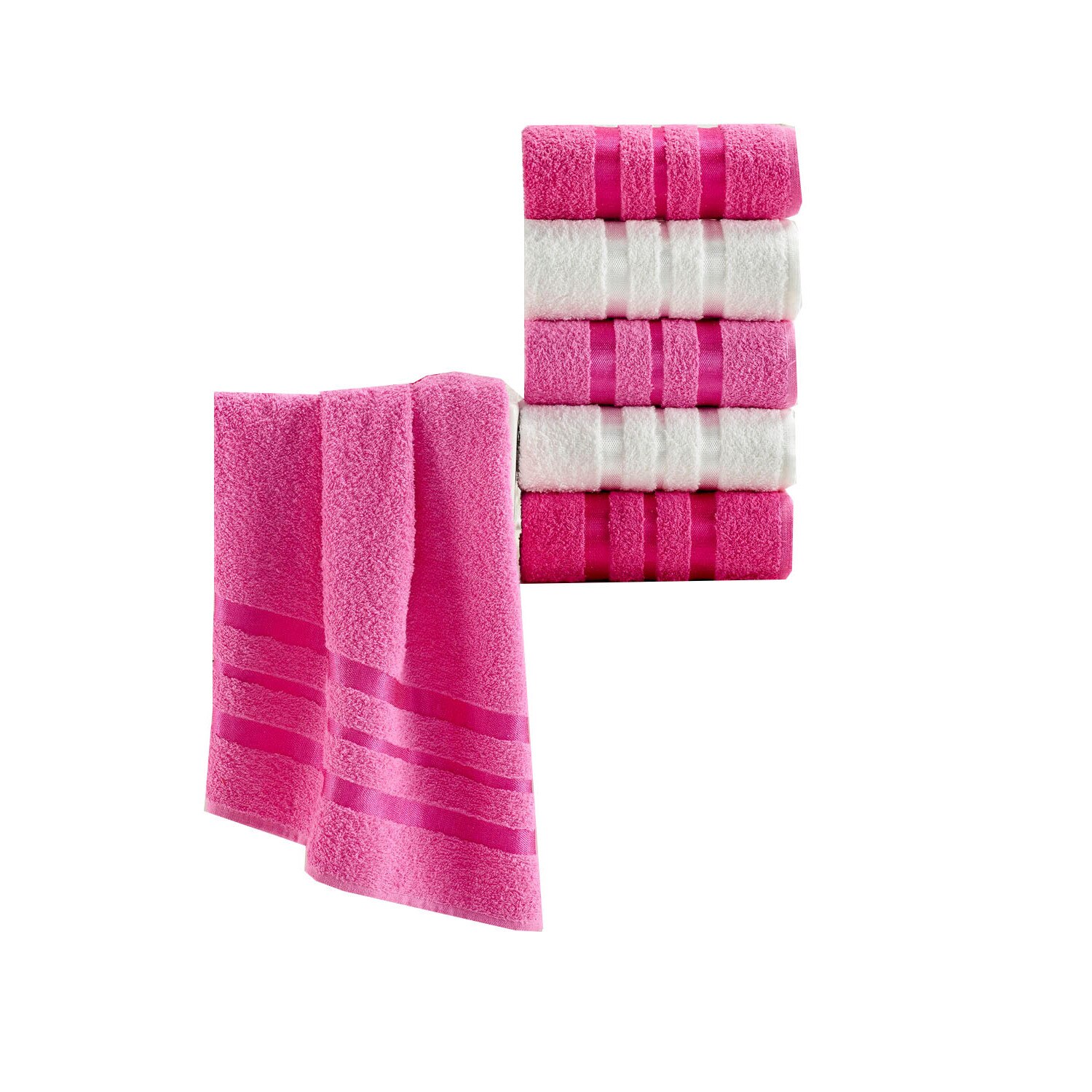 Set 6 prosoape bumbac 100%, Eponj Home, 50x85 cm, Flos Roz/Alb