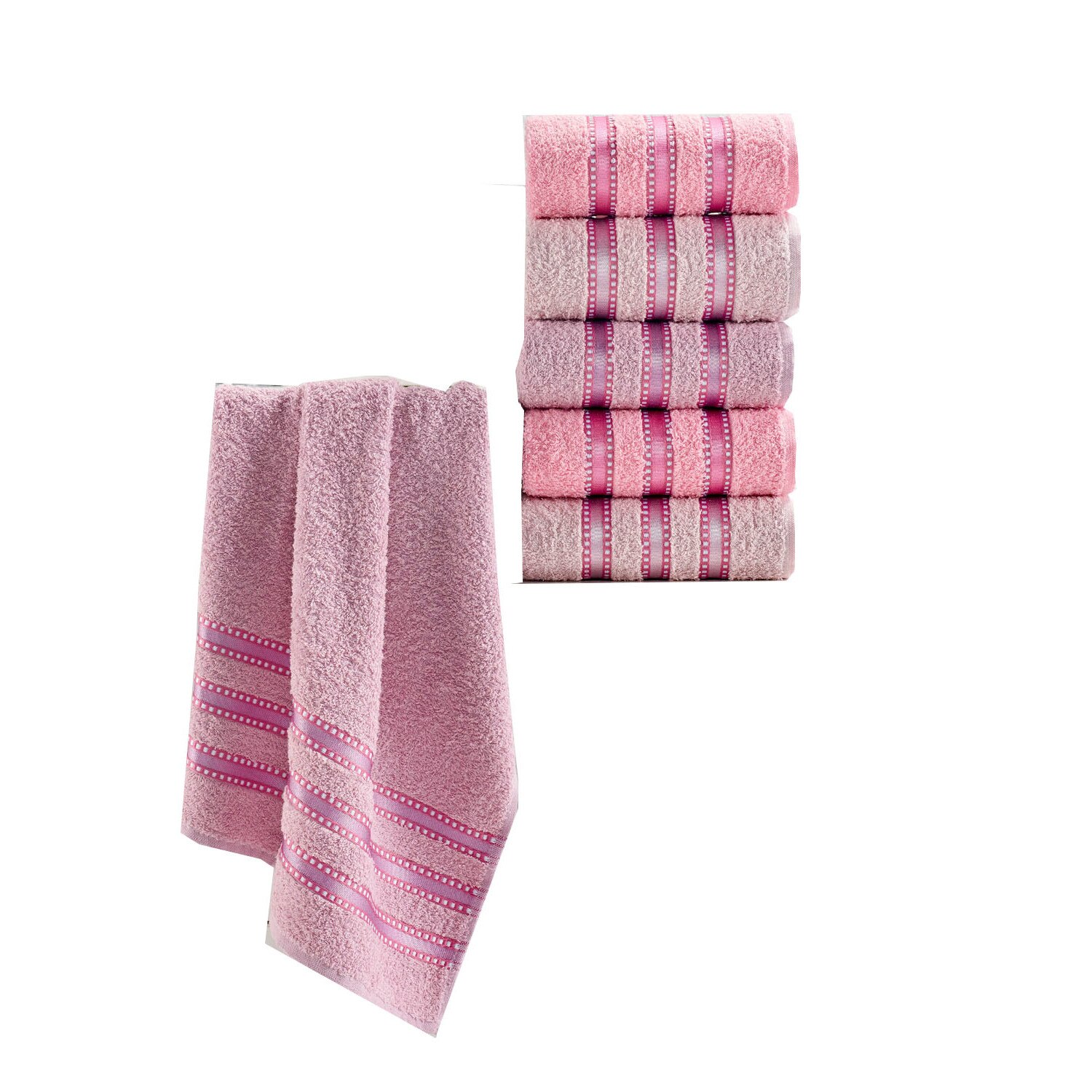 Set 6 prosoape bumbac 100%, Eponj Home, 50 x 85 cm, Makara Roz Pudra