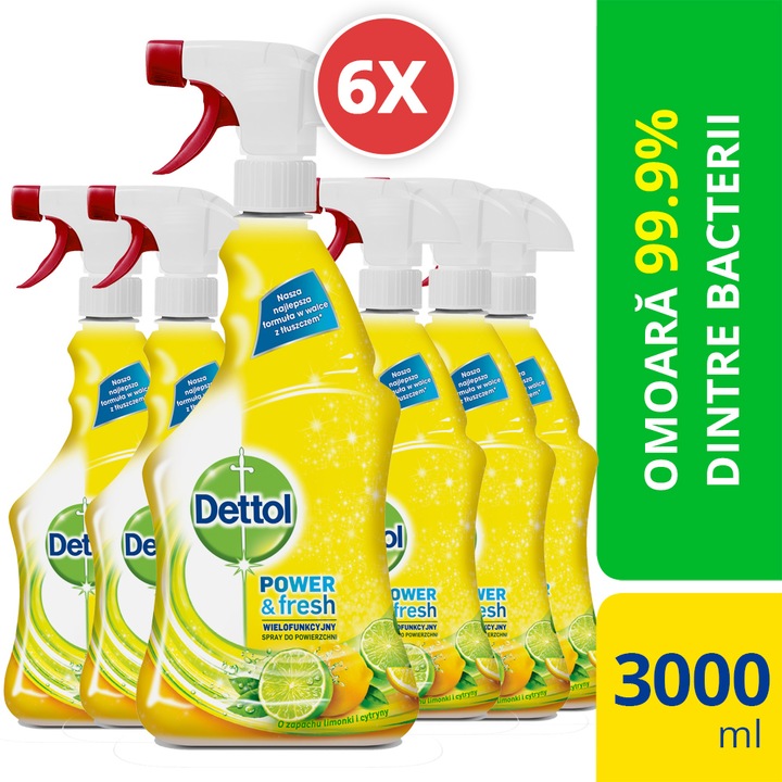 Дезинфекционен спрей Dettol, 6 броя, Лимон, 500 мл - eMAG.bg