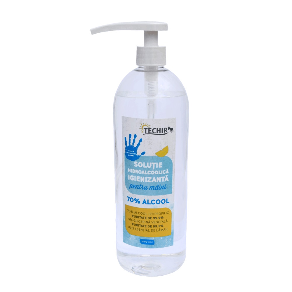 Solutie hidroalcoolica igienizanta pentru maini cu 70% alcool rotund POMPITA, 1000 ml