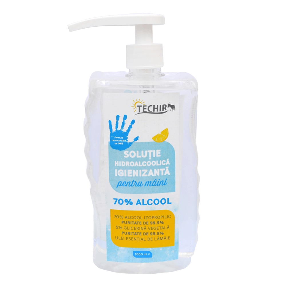 Solutie hidroalcoolica igienizanta pentru maini cu 70% alcool patrat POMPITA, 1000 ml