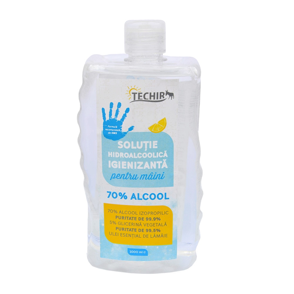 Solutie hidroalcoolica igienizanta pentru maini cu 70% alcool patrat CAPAC FLIP TOP, 1000 ml