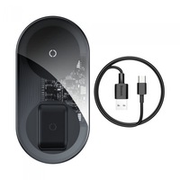 Incarcator Wireless Qi, Baseus Simple 2in1 Pro, Smartphones si AirPods 15W, Negru Transparent