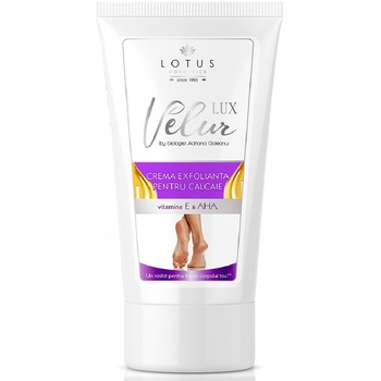 Crema exfolianta pentru calcaie cu vitamina E si AHA, Velur Lotus Natural Plant, 150 ml Crema exfolianta pentru calcaie cu vitamina E si AHA, Velur Lotus Natural Plant, 150 ml