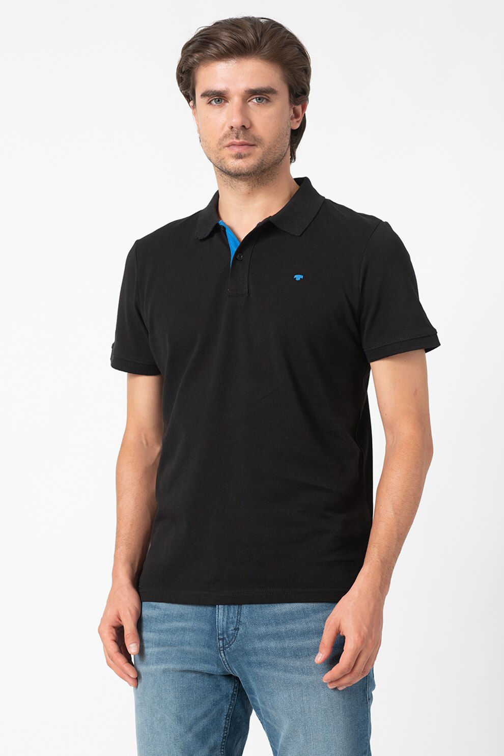 Tom Tailor, Tricou polo cu slituri laterale, Negru, XL