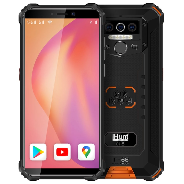 Telefon Mobil iHunt TITAN P8000 PRO, 4G+, 8000mAh, Triple Camera 13MP, 5.5-inch HD+ Gorilla Glass, IP68, 4GB + 32GB, Android 10, Orange