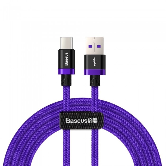 Cablu de date/incarcare Baseus, Purple Gold Red, USB Type-C, Super Charge, 2M 5 A, Mov