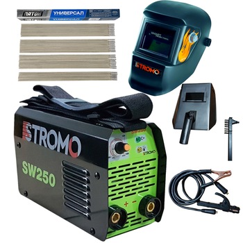 Set complet Invertor STROMO SW-250A + Masca sudura Automata + electrozi Paton 3mm + toate accesoriile incluse Set complet Invertor STROMO SW-250A + Masca sudura Automata + electrozi Paton 3mm + toate accesoriile incluse