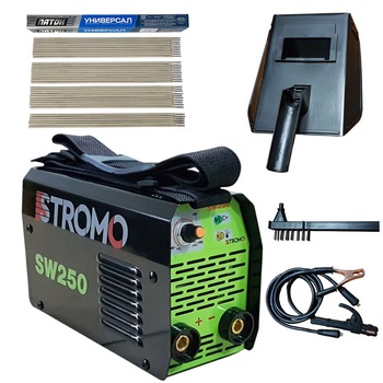 Set complet Invertor STROMO SW-250A + Electrozi Paton 3mm + Masca + toate accesoriile incluse Set complet Invertor STROMO SW-250A + Electrozi Paton 3mm + Masca + toate accesoriile incluse