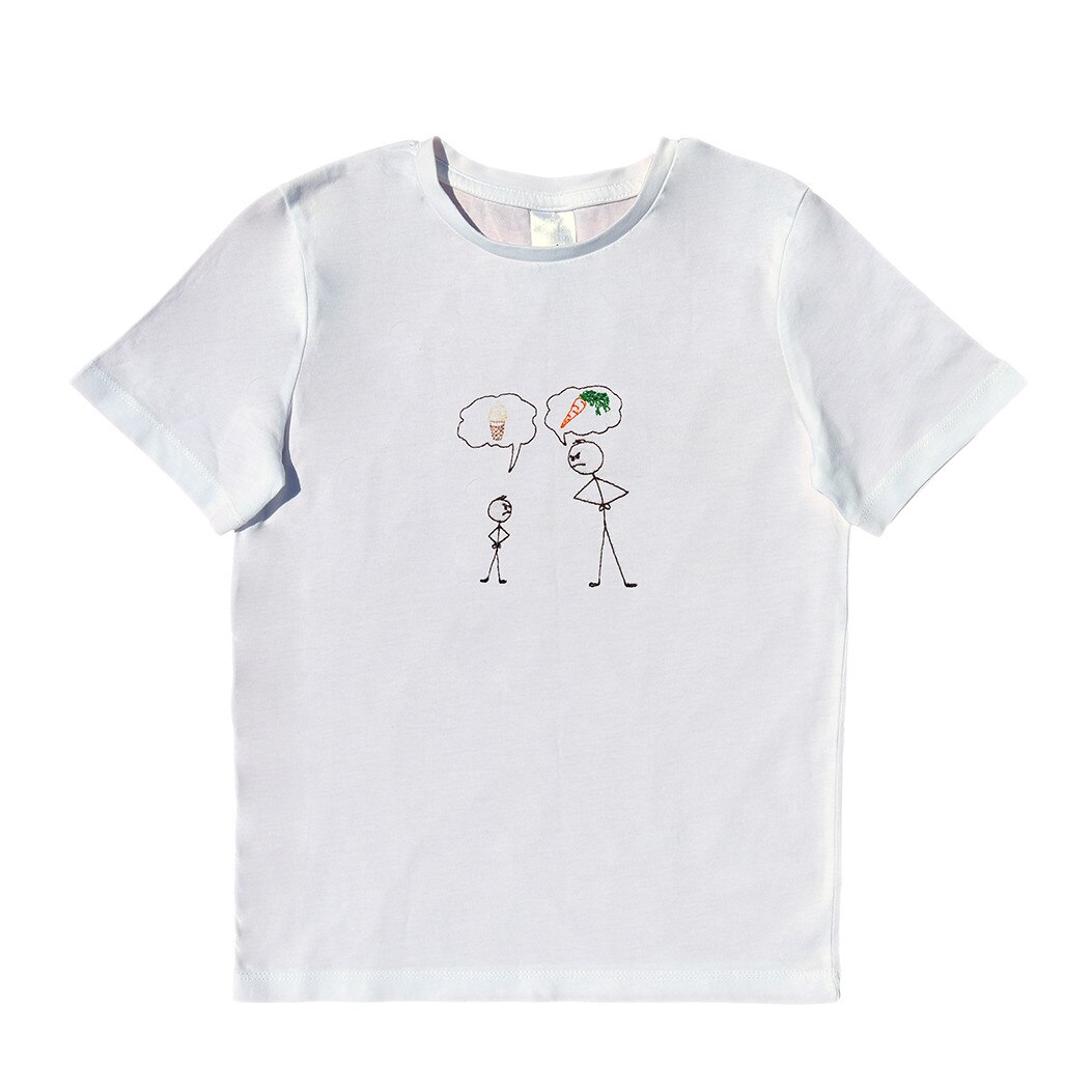 Tricou copii, LWS, bumbac organic, alb, model inghetata si morcov