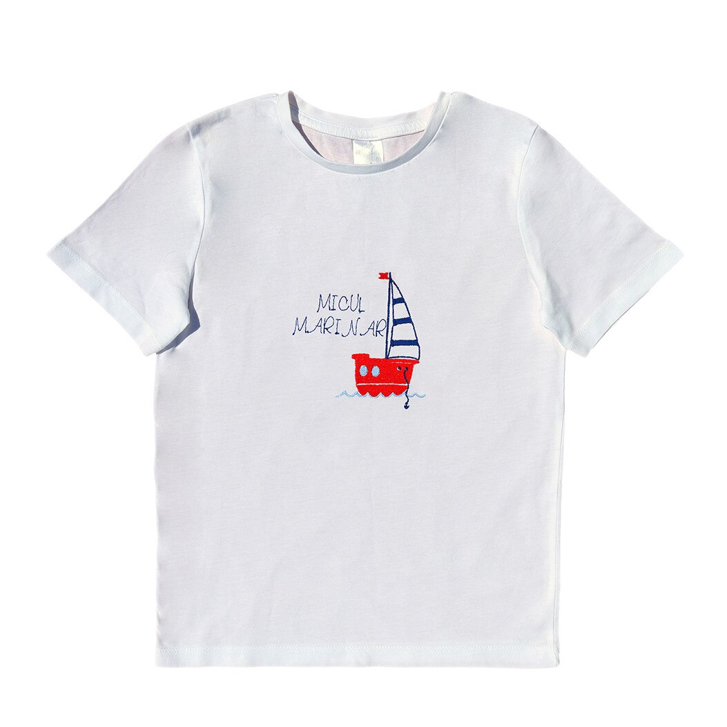 Tricou copii, LWS, bumbac organic, alb, model micul marinar