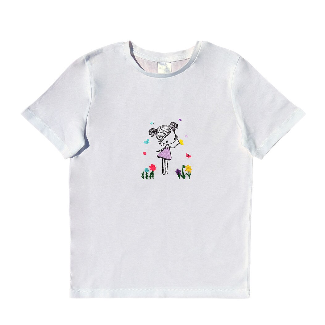 Tricou copii, LWS, bumbac organic, alb, model fata cu fluturi