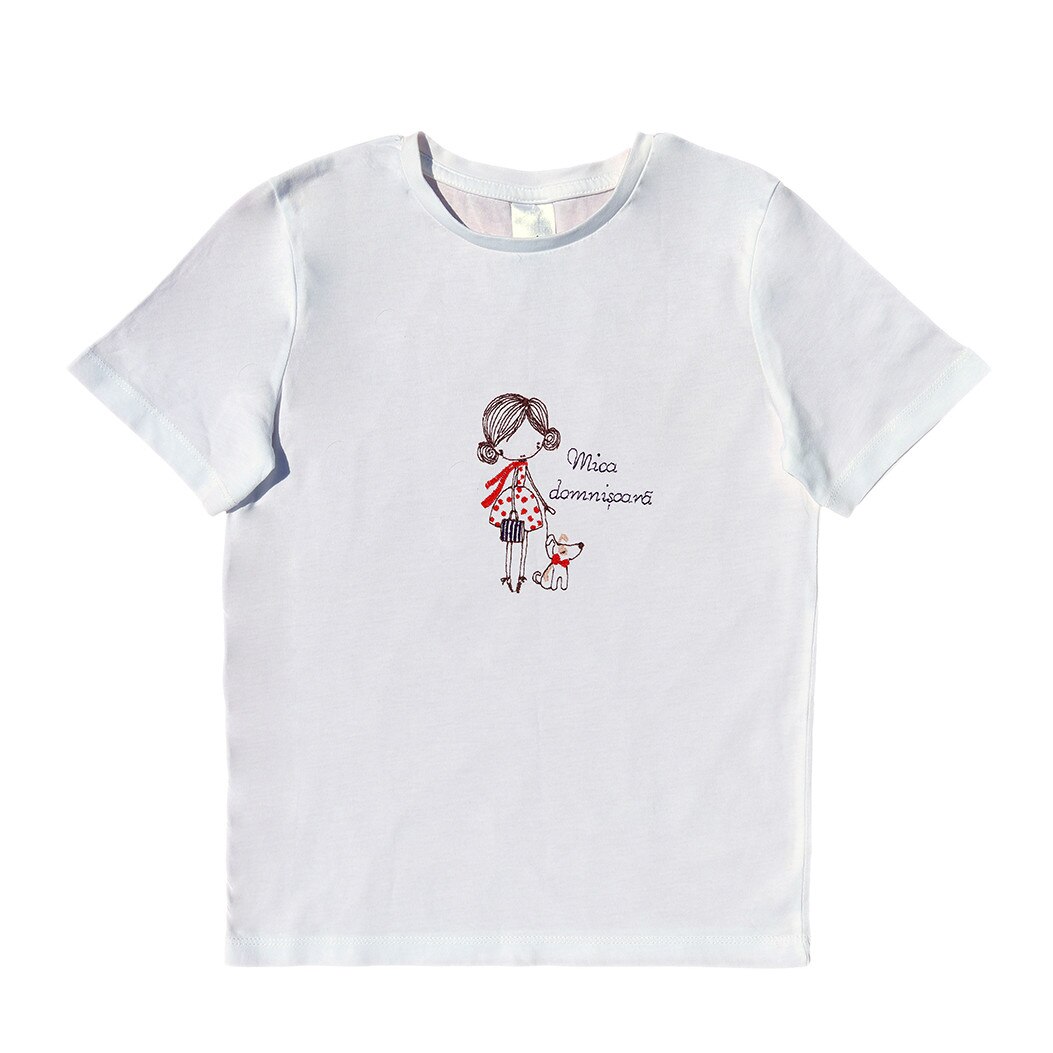 Tricou copii, LWS, bumbac organic, alb, model fetita cu catel