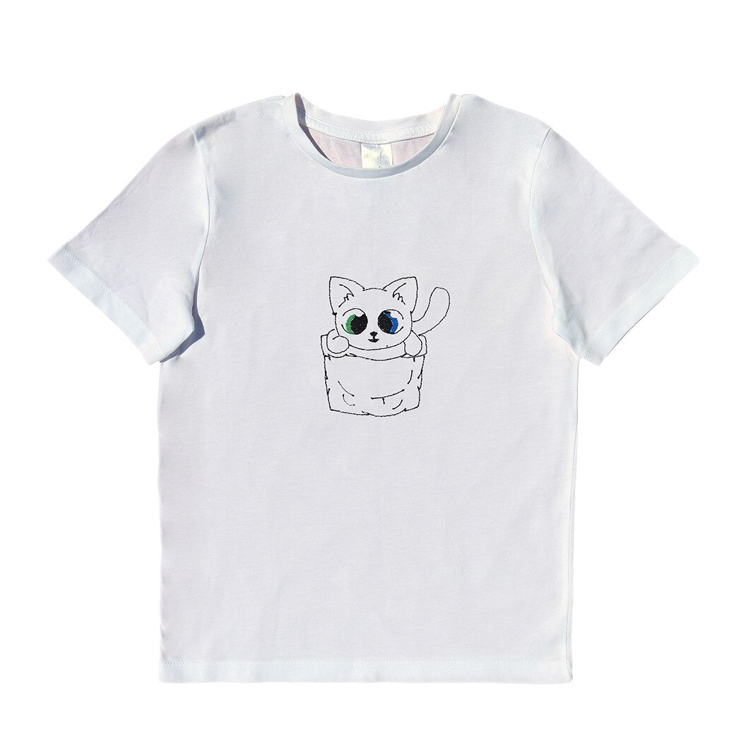 Tricou copii, LWS, bumbac organic, alb, model pisicuta in cos, 104 cm