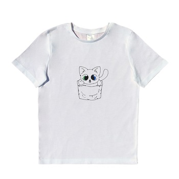 Tricou copii, LWS, bumbac organic, alb, model pisicuta in cos, 104 cm Tricou copii, LWS, bumbac organic, alb, model pisicuta in cos, 104 cm