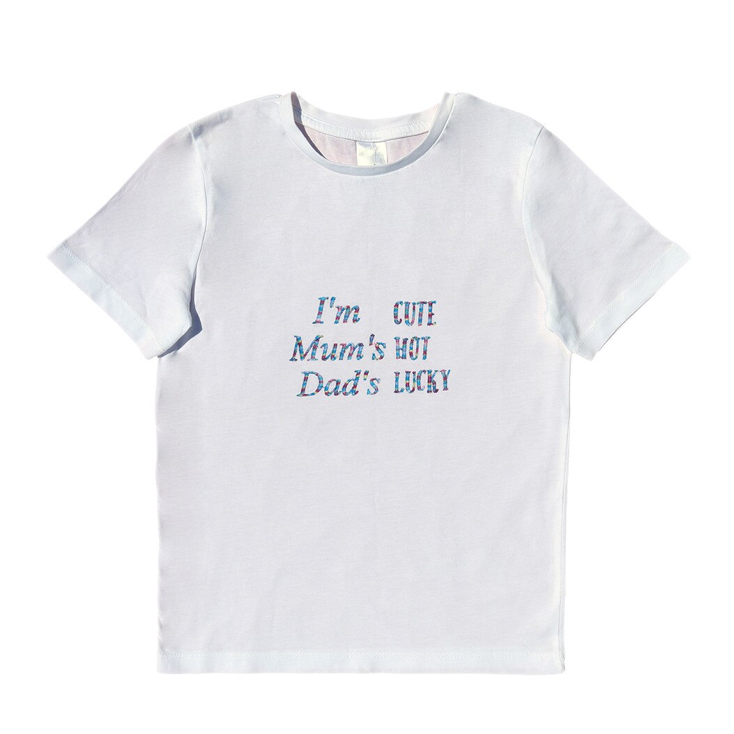 Tricou copii, LWS, bumbac organic, alb, model text famile CHL, 104 cm