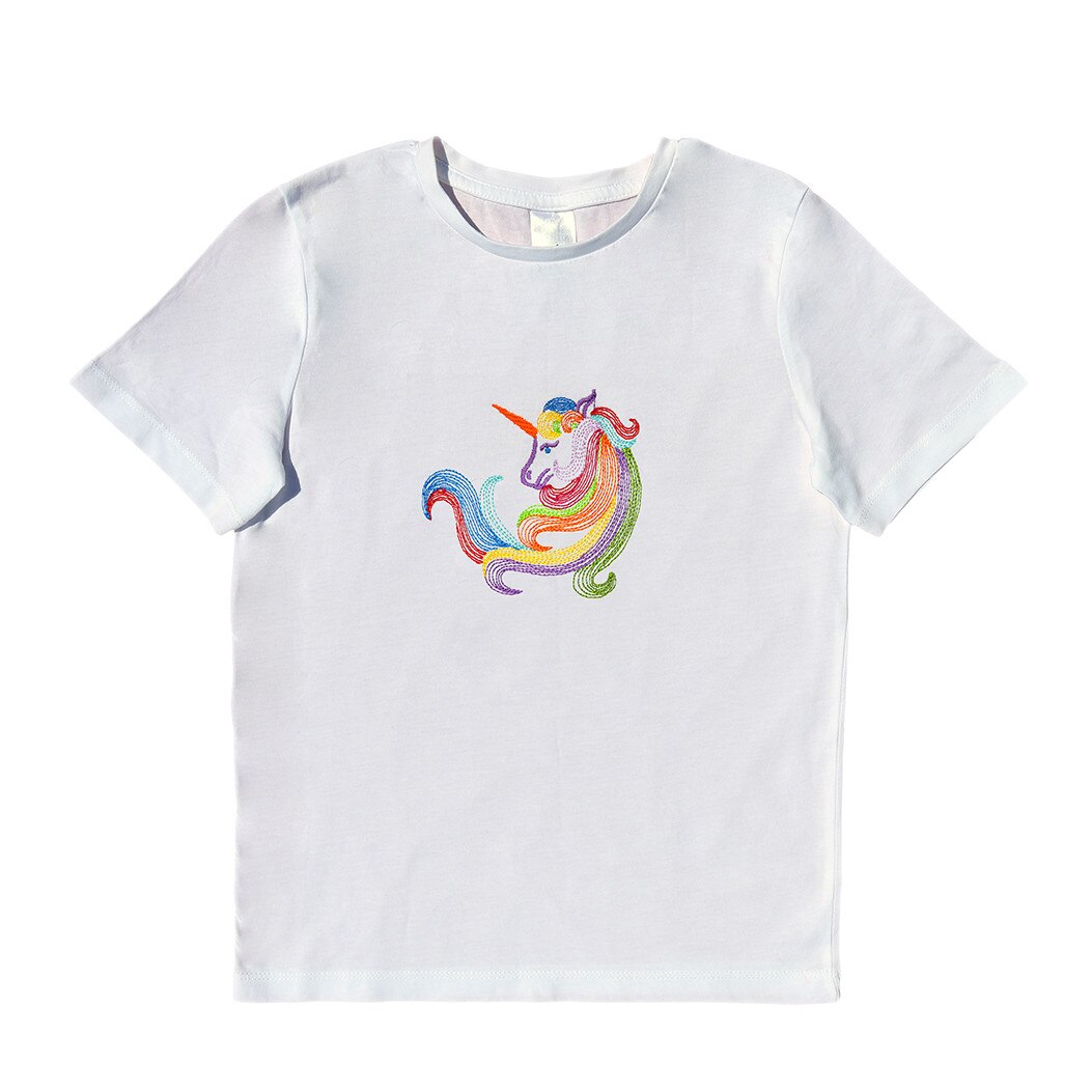 Tricou copii, LWS, bumbac organic, alb, model unicorn curcubeu