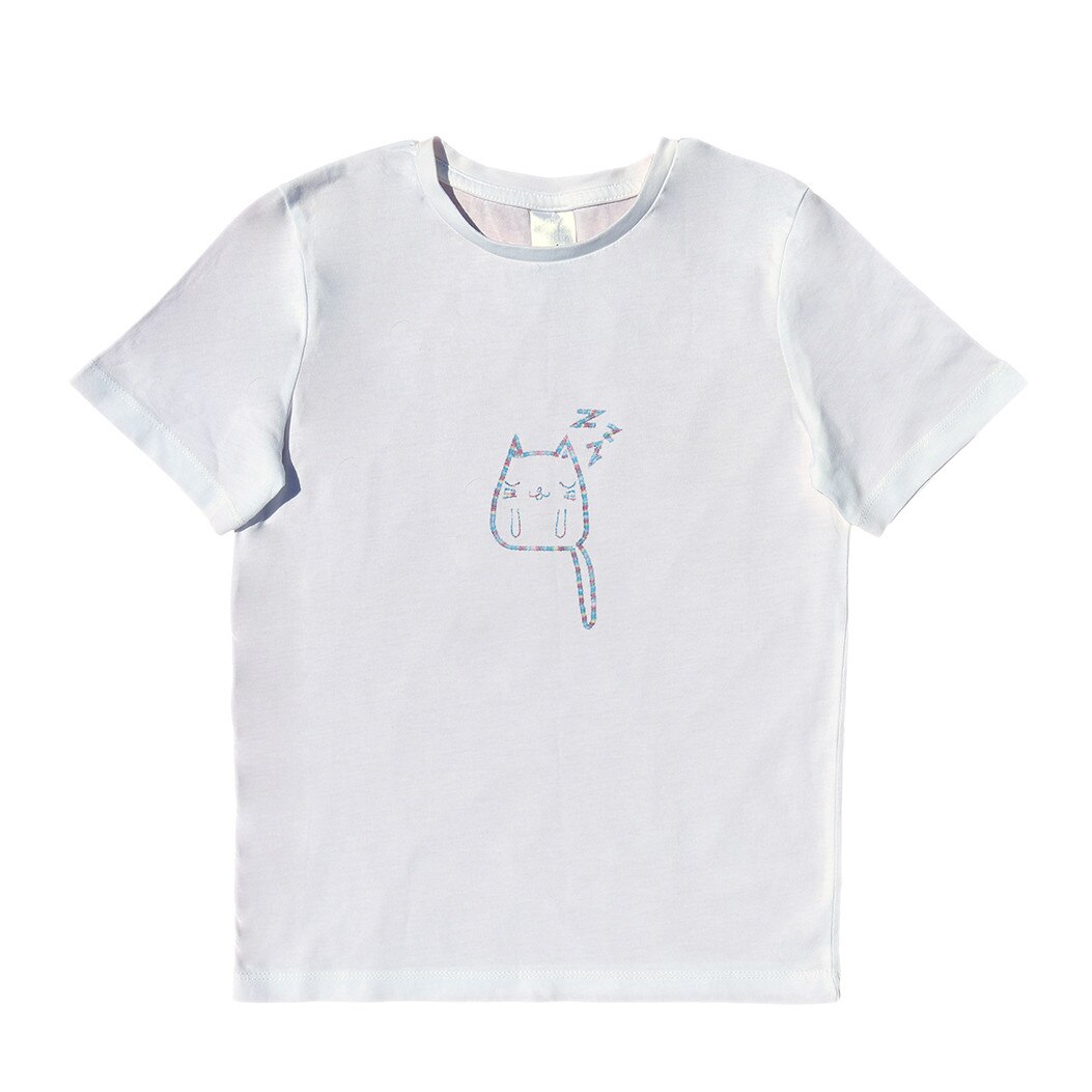 Tricou copii, LWS, bumbac organic, alb, model pisica somnoroasa