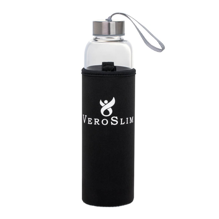 Sticlă borosilicată cu infuzor Veroslim, husa cadou, negru, 550ml