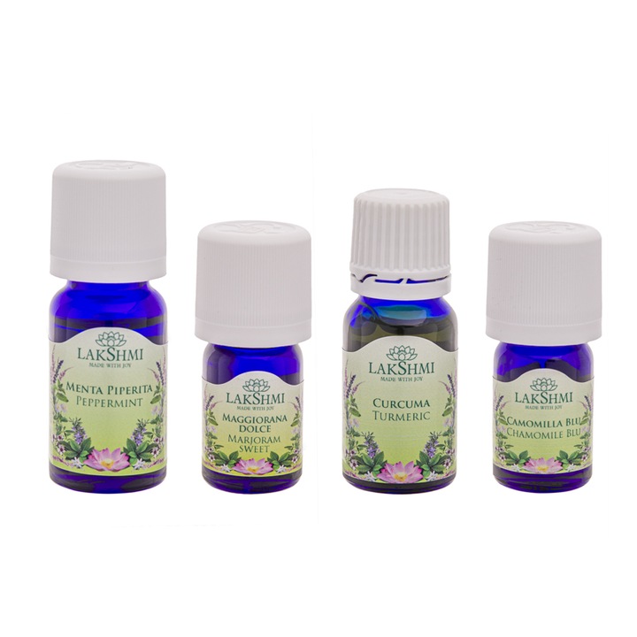 Set uleiuri esentiale 100% pure Lakshmi, tratament alternativ ulcer, 4 bucati, 27 ml