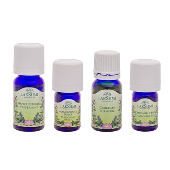 Set uleiuri esentiale 100% pure Lakshmi, tratament alternativ ulcer, 4 bucati, 27 ml Set uleiuri esentiale 100% pure Lakshmi, tratament alternativ ulcer, 4 bucati, 27 ml