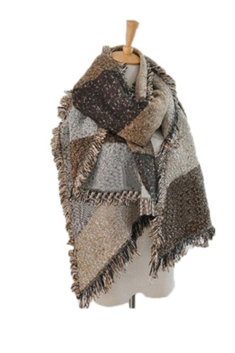 Esarfa dama JUP SCAR-OVS-ANG-D-BR, supradimensionata, lana, capete in unghi, maro