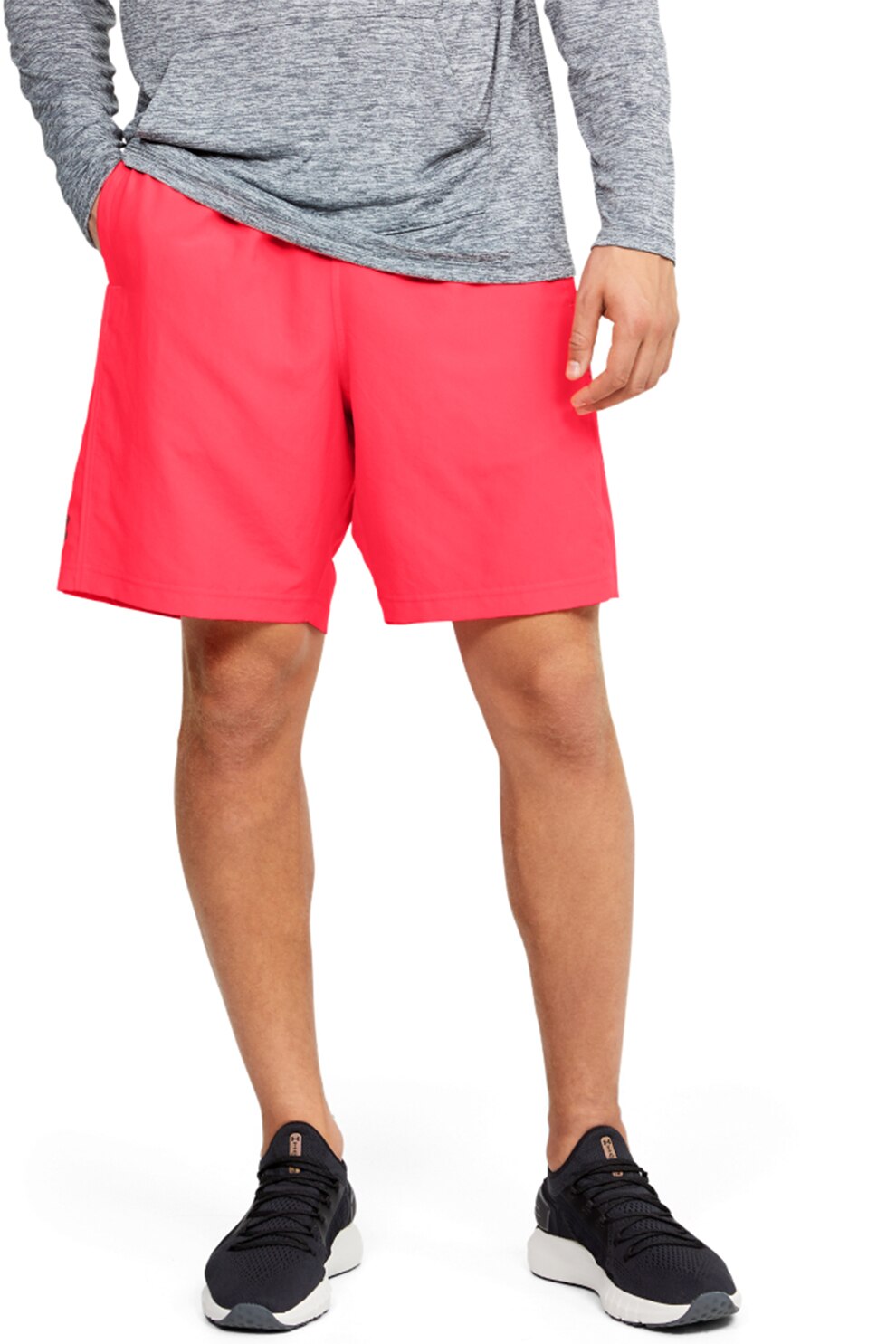 Under Armour, Bermude cu model grafic Woven, Roz neon/Negru