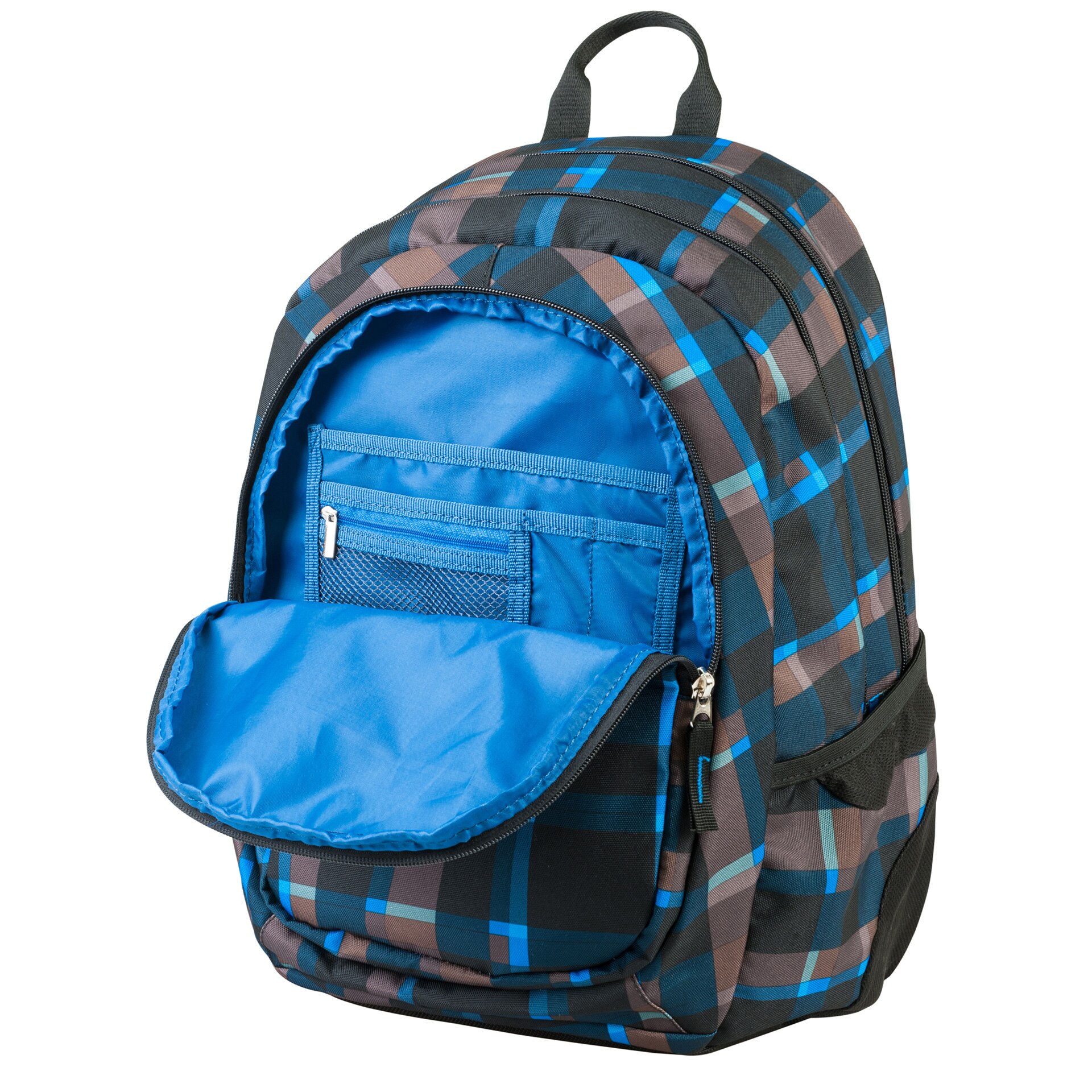 Rucsac in carouri, Target, Poliester, Maro/Albastru, 45 x 32 x 18 cm