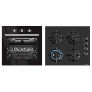 Pachet 2in1 Pyramis BISO500H5335B, cuptor electric 5 functii, clasa A si plita gaz pe sticla neagra Pachet 2in1 Pyramis BISO500H5335B, cuptor electric 5 functii, clasa A si plita gaz pe sticla neagra