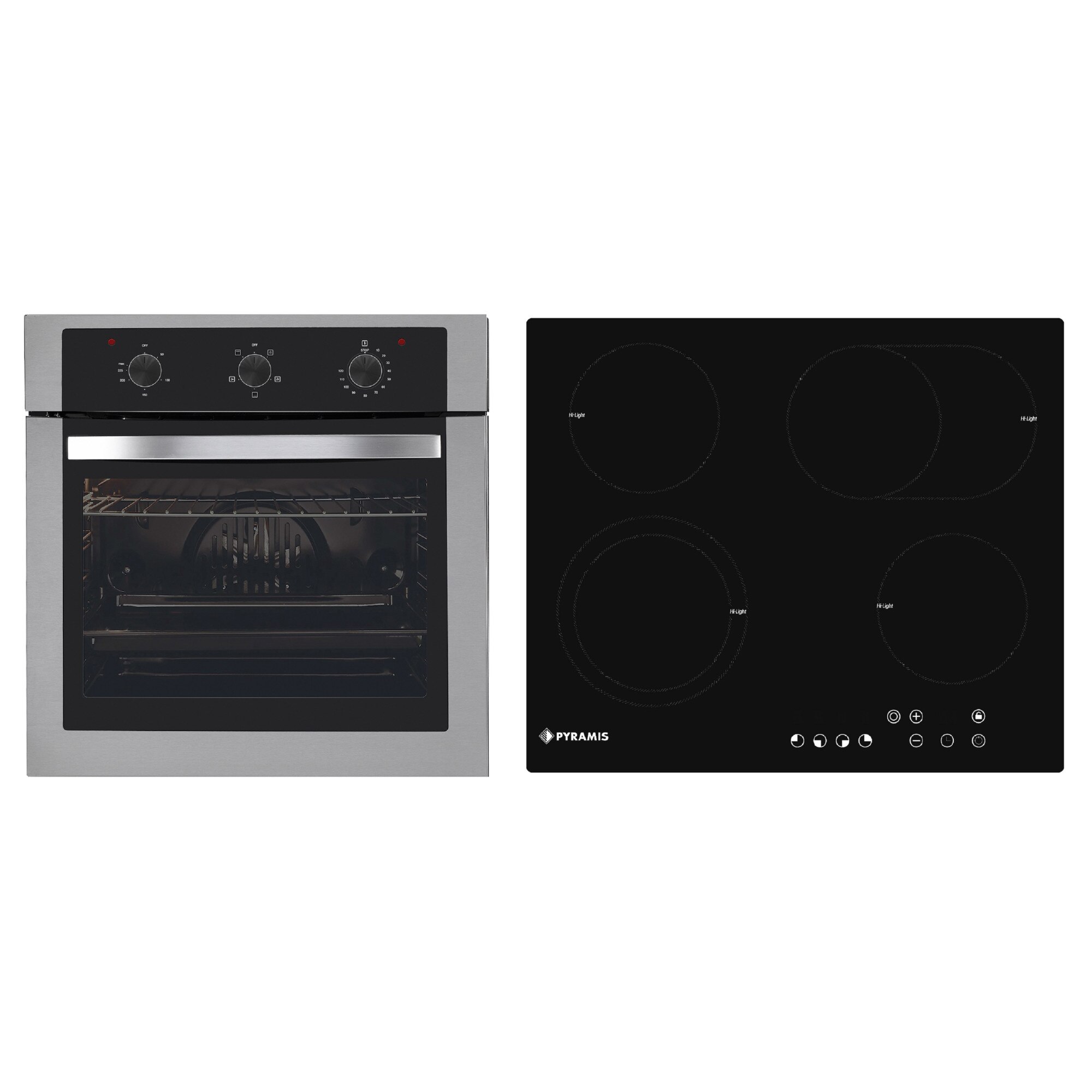 Pachet 2in1 Pyramis BIBAS65HL810, cuptor electric 5 functii, clasa A si plita electrica vitroceramica