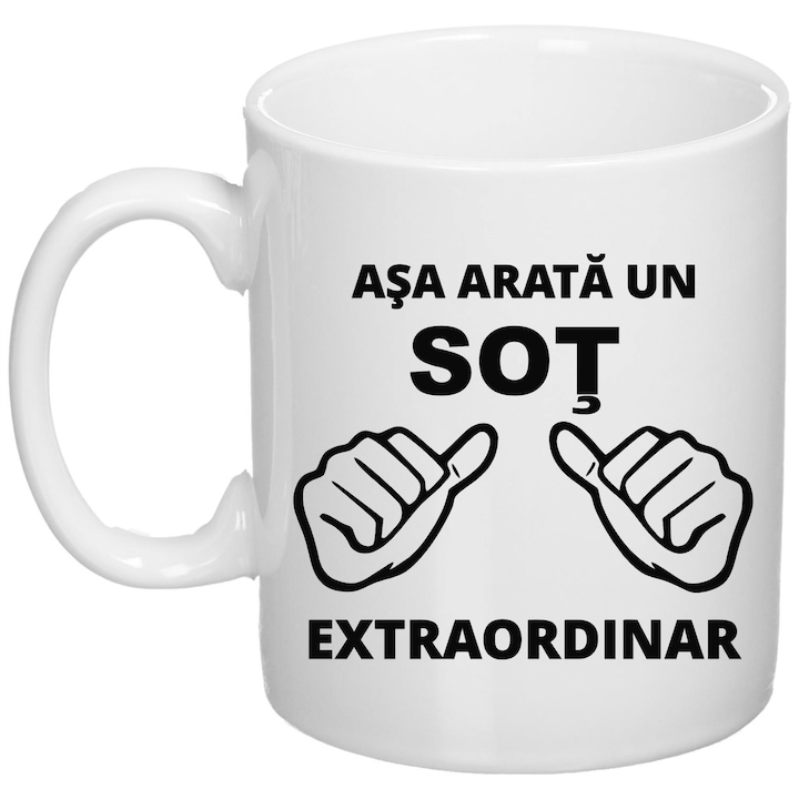 Cana personalizata cu mesaj "Asa arata un sot extraordinar", Giftoro, ceramica, alb, 330ml