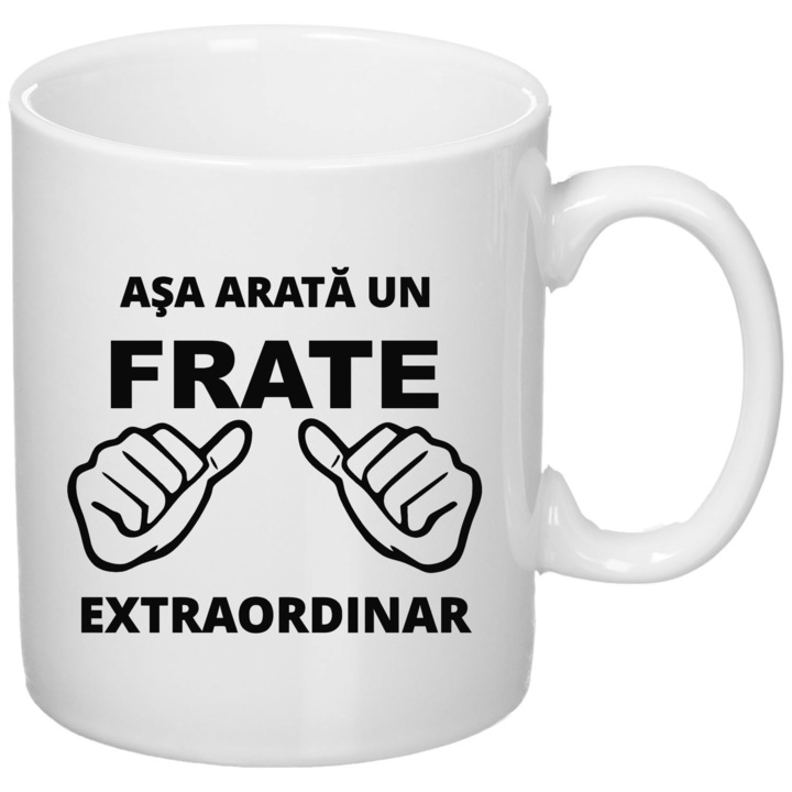 Cana personalizata cu mesaj "Asa arata un frate extraordinar", Giftoro , ceramica, alb, 330ml