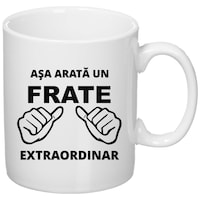 Cana personalizata cu mesaj "Asa arata un frate extraordinar", Giftoro , ceramica, alb, 330ml