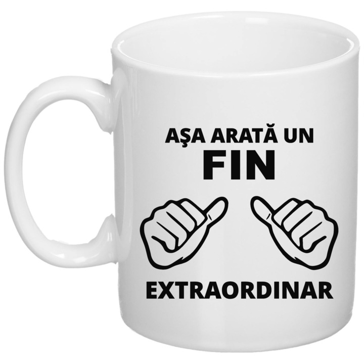 Cana personalizata cu mesaj "Asa arata un fin extraordinar", Giftoro, ceramica, alb, 330ml