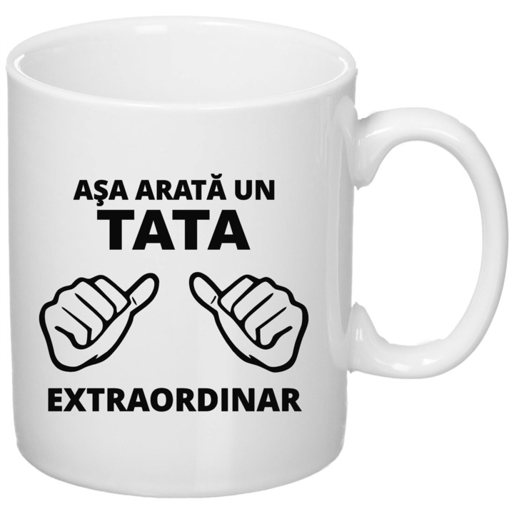 Cana personalizata cu mesaj "Asa arata un tata extraordinar", Giftoro, ceramica, alb, 330ml