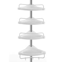 Raft dus, Reglabil in inaltime, Podea pana la tavan, 4 rafturi, 3 agatatori, 1 suport prosop, Inox, Alb-argintiu