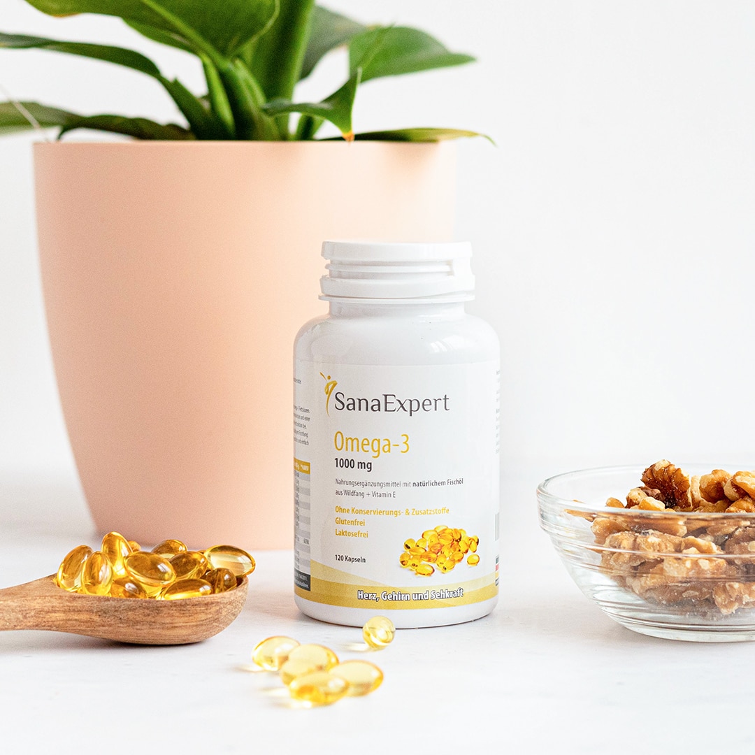 SanaExpert Omega3, étrendkiegészítő, 1000 mg, Halolaj, Evitamin
