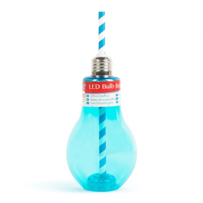 Pahar Party cu LED multicolor, model bec, cu pai din hartie, 400 ml, Ø15 x 76 mm, albastru