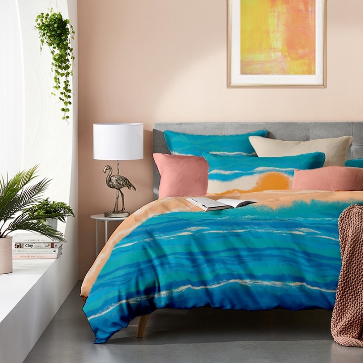 Lenjerie de pat Dormisete Sunrise 180x215 / 50x70, bumbac 100%, pentru pat 2 persoane, cearceaf uni color, 4 piese