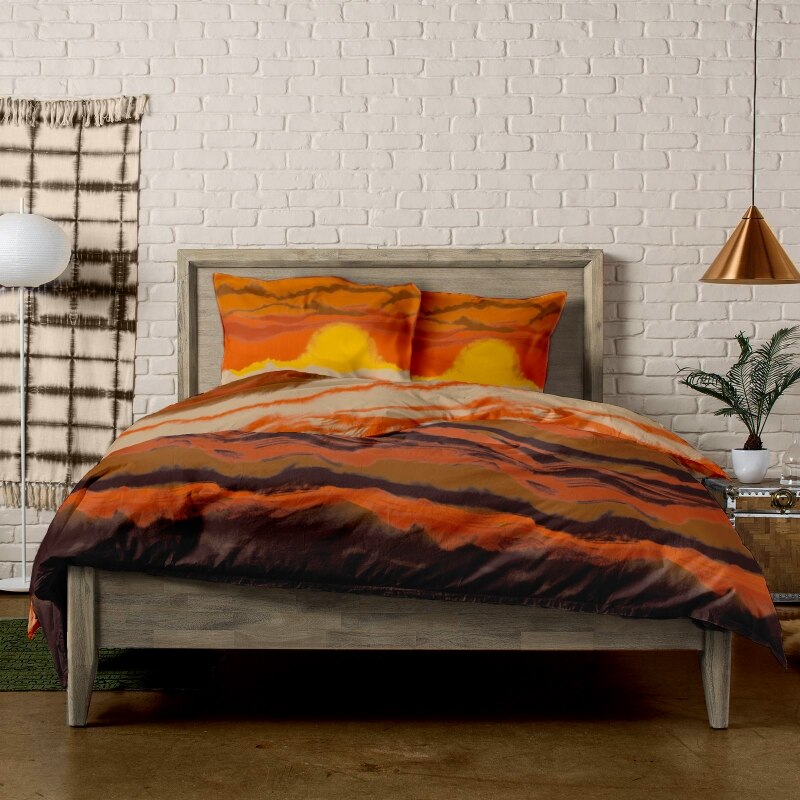 Lenjerie de pat Dormisete Sunset,180x215 / 50x70, bumbac 100%, pentru pat 2 persoane, cearceaf uni color crem, 4 piese