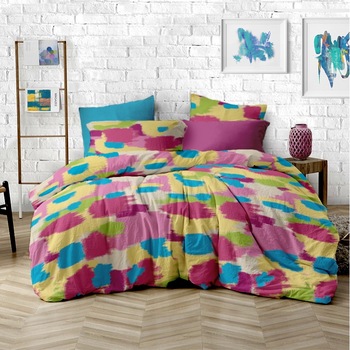 Lenjerie de pat Dormisete Brush v1.xxl, dimensiune 200x220 / 50x70, bumbac 100%, pentru pat 2 persoane, cearceaf uni color crem, 4 piese Lenjerie de pat Dormisete Brush v1.xxl, dimensiune 200x220 / 50x70, bumbac 100%, pentru pat 2 persoane, cearceaf uni color crem, 4 piese