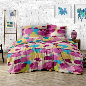 Lenjerie de pat Dormisete Brush v.1 180x215 / 50x70, bumbac 100%, pentru pat 2 persoane, cearceaf uni color crem, 4 piese Lenjerie de pat Dormisete Brush v.1 180x215 / 50x70, bumbac 100%, pentru pat 2 persoane, cearceaf uni color crem, 4 piese