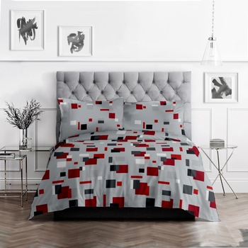 Lenjerie de pat Dormisete Urban v.2 / 180x215 / 50x70, bumbac 100%, pentru pat 2 persoane, cearceaf uni color gri, 4 piese Lenjerie de pat Dormisete Urban v.2 / 180x215 / 50x70, bumbac 100%, pentru pat 2 persoane, cearceaf uni color gri, 4 piese