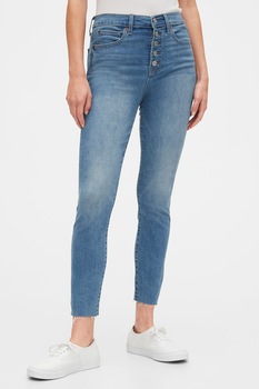 GAP, Blugi skinny cu terminatii franjurate, Albastru, 29 GAP, Blugi skinny cu terminatii franjurate, Albastru, 29